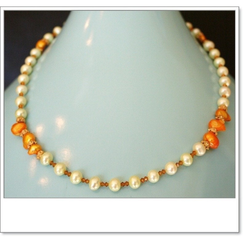 Fresh water pearls Yellow and white Swarovski crystal necklace